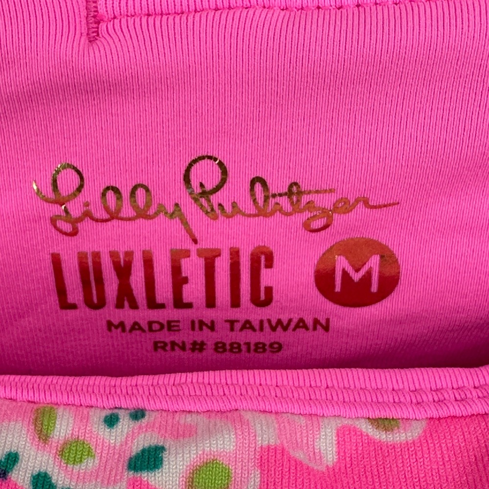 Lilly Pulitzer Luxletic M Leggings Pink Blue Floral Weekender Activewear Pants - Picture 5 of 9